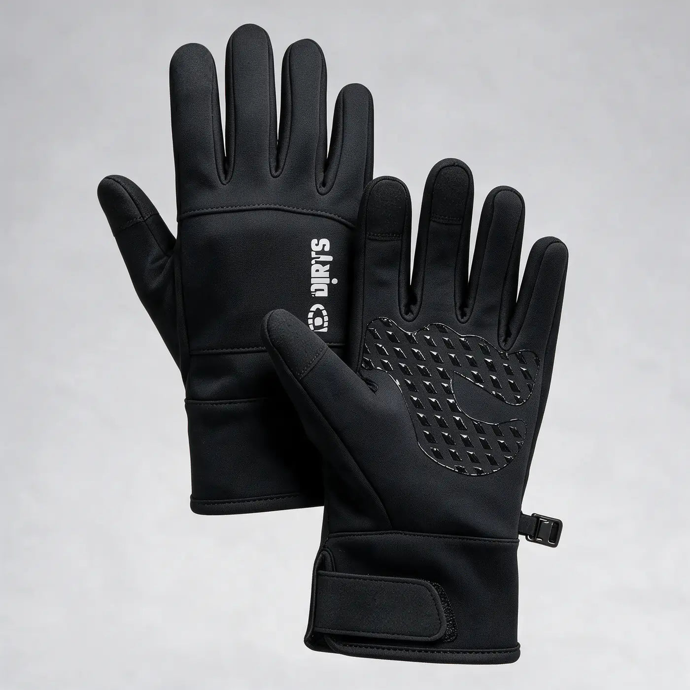 Dirts Windproof Winter Touch Gloves, back and palm view, black