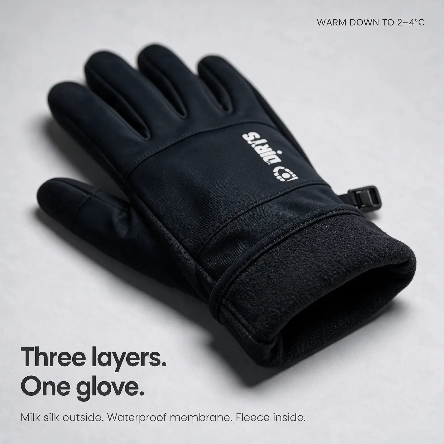 Three layers: milk silk outer, waterproof membrane, fleece lining. Warm down to 2-4 degrees C