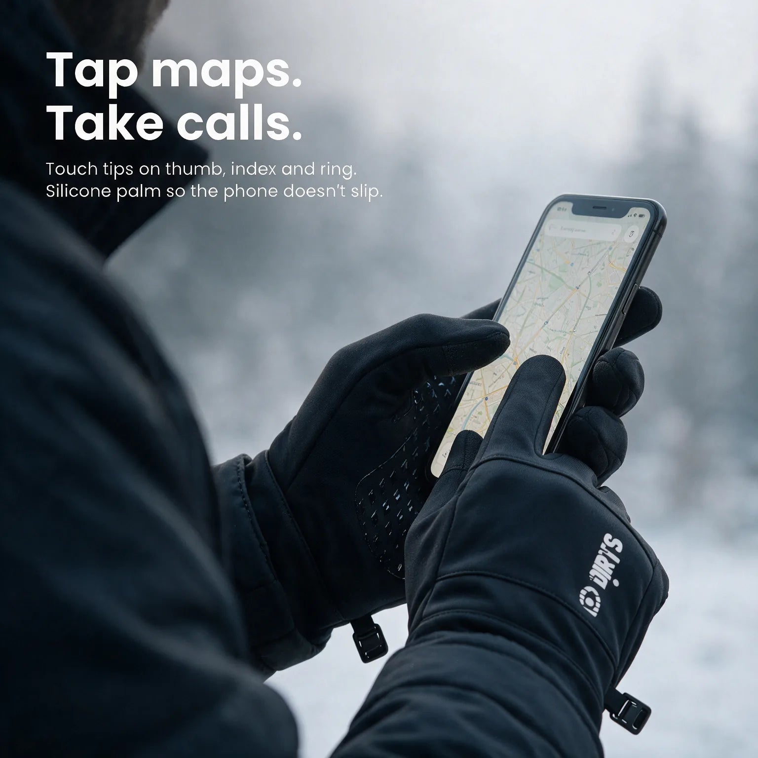 Using a phone map with the touch tips while wearing the gloves