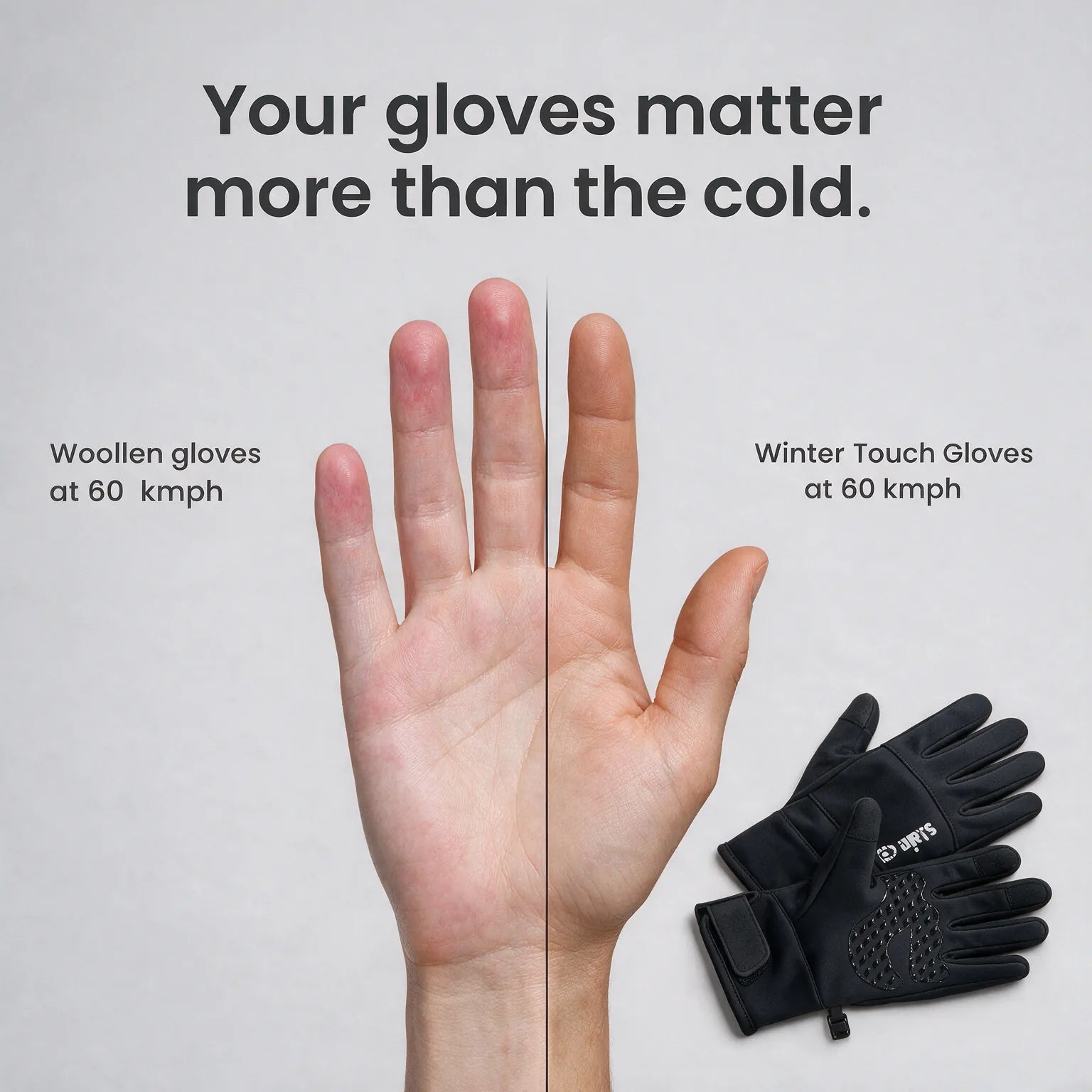 Woollen gloves vs Dirts Winter Touch Gloves at 60 kmph