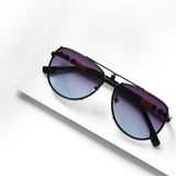 Black blue dark shade sunglasses on white surface