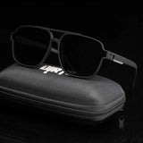 Dark shade sunglasses with case, sleek black design