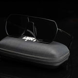 Black Sigma Dark Shade sunglasses on dark case