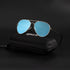 Apex Aqua Shade sunglasses with blue lenses on case