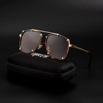 Stylish sunglasses with tortoiseshell frame on black case