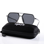 Stylish Grey Sigma sunglasses on black zippered case