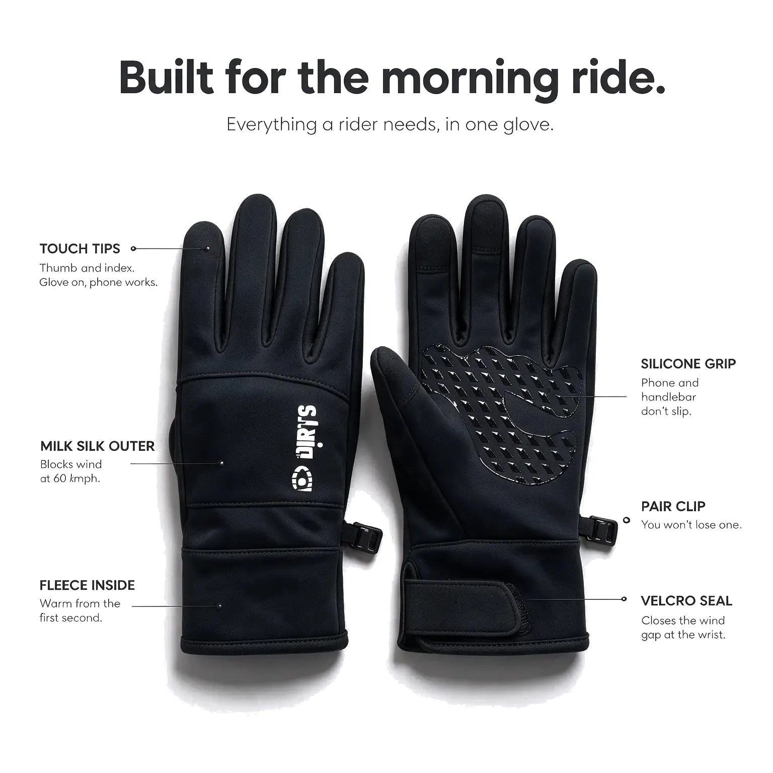 DIRTS Windproof Winter Touch Gloves, black